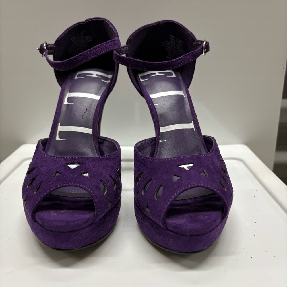 Elle Deep Purple Ankle Strap Heels - Picture 4 of 6